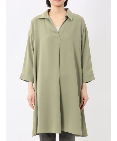 m.f.editorial（エムエフエディトリアル）の「【防シワ ウォッシャブル】m.f.エディトリアル レディース 吸水速乾 7分袖 スキッパー シャツワンピース（ワンピース・レディース・カーキ/ホワイト/ライトグリーン・MEDIUM/LARGE）」の20枚目の写真