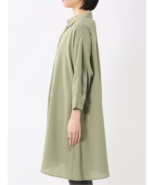 m.f.editorial（エムエフエディトリアル）の「【防シワ ウォッシャブル】m.f.エディトリアル レディース 吸水速乾 7分袖 スキッパー シャツワンピース（ワンピース・レディース・カーキ/ホワイト/ライトグリーン・MEDIUM/LARGE）」の21枚目の写真