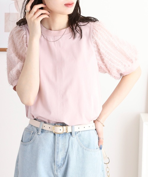 tシャツ Anna Nicola フリンジシアースリーブ半袖カットソー レディース セール】Anna Nicola フリンジシアースリーブ半袖カットソー（T