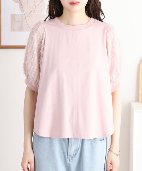 tシャツ Anna Nicola リボンモチーフトップス 袖シアーカットソー レディース アンナニコラ Anna Nicola リボンモチーフトップス 袖シアー