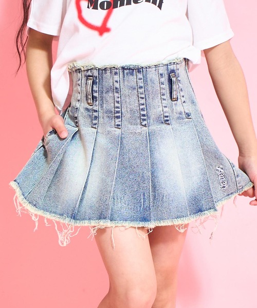 ANAP kids（アナップキッズ）の「クラッシュデニムプリーツスカート【ジュニアお揃い】（スカート・キッズ・ブラック/ブルー/ブラウン・130cm/120cm/110cm/130/120/110）」の3枚目の写真