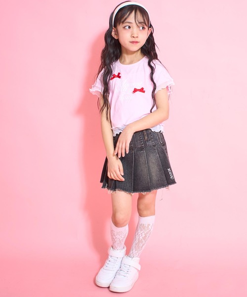クラッシュデニムプリーツスカート【ジュニアお揃い】（スカート
