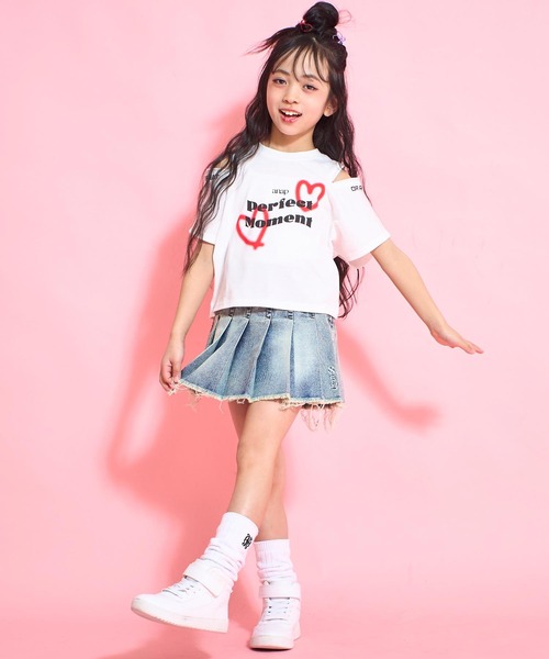 クラッシュデニムプリーツスカート【ジュニアお揃い】（スカート