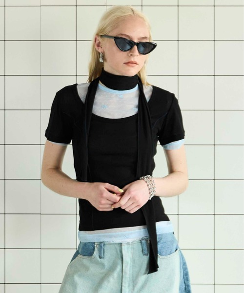 MAISON SPECIAL(メゾンスペシャル)の「With Tie Sheer Cotton T-shirt/タイ付きシアーコットンTEE(Tシャツ/カットソー・レディース・ブラック/オレンジ/ライム・FREE)」の2枚目の写真