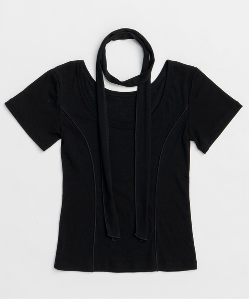 With Tie Sheer Cotton T-shirt/タイ付きシアーコットンTEE