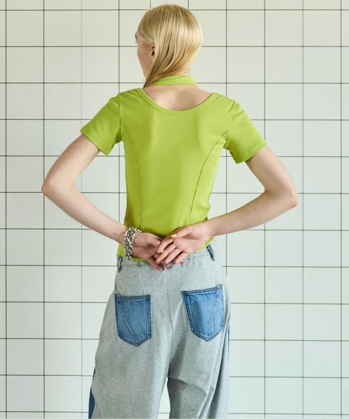 With Tie Sheer Cotton T-shirt/タイ付きシアーコットンTEE