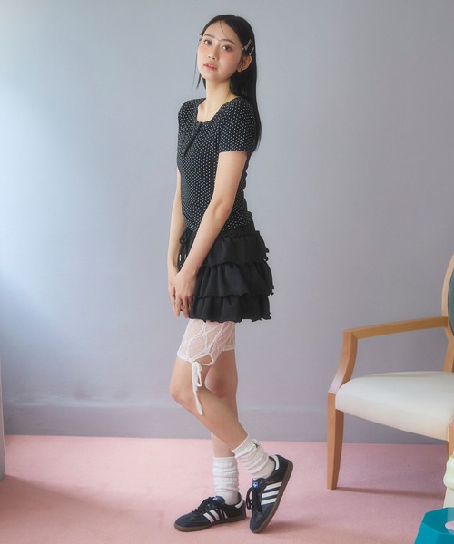 3.3 Field Trip （3.3フィールドトリップ）の「3.3 Field Trip／ドットヘンリーネックT（Tシャツ/カットソー・レディース・ブラック/ホワイト・FREE）」の18枚目の写真