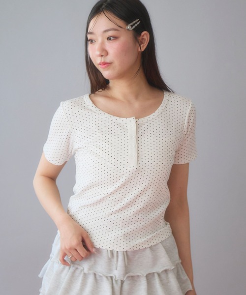 3.3 Field Trip （3.3フィールドトリップ）の「3.3 Field Trip／ドットヘンリーネックT（Tシャツ/カットソー・レディース・ブラック/ホワイト・FREE）」の4枚目の写真