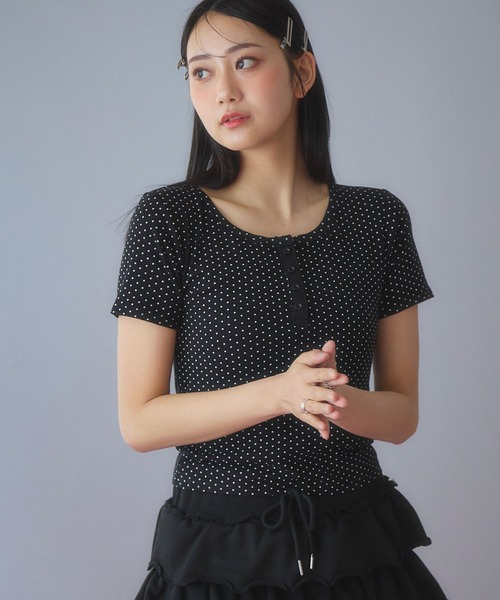 3.3 Field Trip （3.3フィールドトリップ）の「3.3 Field Trip／ドットヘンリーネックT（Tシャツ/カットソー・レディース・ブラック/ホワイト・FREE）」の3枚目の写真