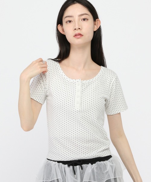 3.3 Field Trip （3.3フィールドトリップ）の「3.3 Field Trip／ドットヘンリーネックT（Tシャツ/カットソー・レディース・ブラック/ホワイト・FREE）」の8枚目の写真