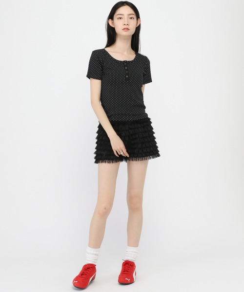 3.3 Field Trip （3.3フィールドトリップ）の「3.3 Field Trip／ドットヘンリーネックT（Tシャツ/カットソー・レディース・ブラック/ホワイト・FREE）」の11枚目の写真