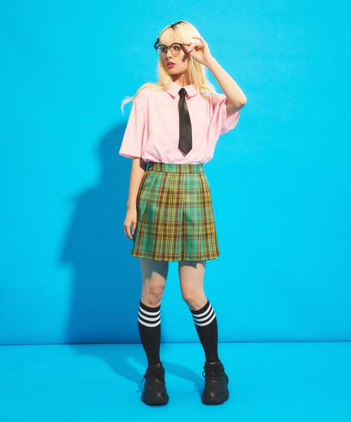 PUNYUS（プニュズ）の「チェックプリーツミニスカート（スカート・レディース・イエロー/グリーン/ピンク・1/2/3/4）」の5枚目の写真