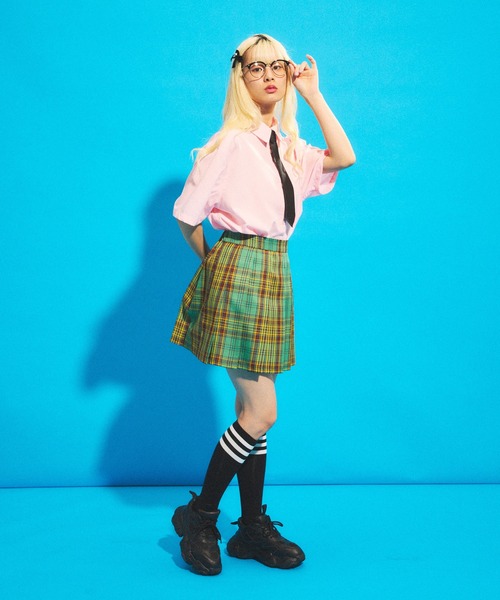 PUNYUS（プニュズ）の「チェックプリーツミニスカート（スカート・レディース・イエロー/グリーン/ピンク・1/2/3/4）」の7枚目の写真