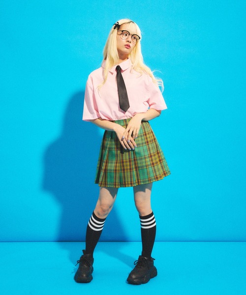 PUNYUS（プニュズ）の「チェックプリーツミニスカート（スカート・レディース・イエロー/グリーン/ピンク・1/2/3/4）」の9枚目の写真