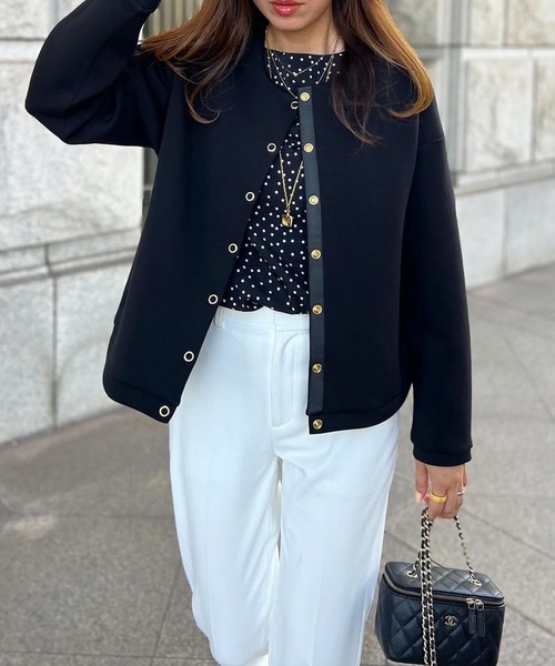 STYLEDOOR(スタイルドア)の「【サイズ展開あり】ダンボールノーカラージャケット(ノーカラージャケット・レディース・モカ/チャコールグレー/ブラック・3L/LL/L/M/S)」の9枚目の写真