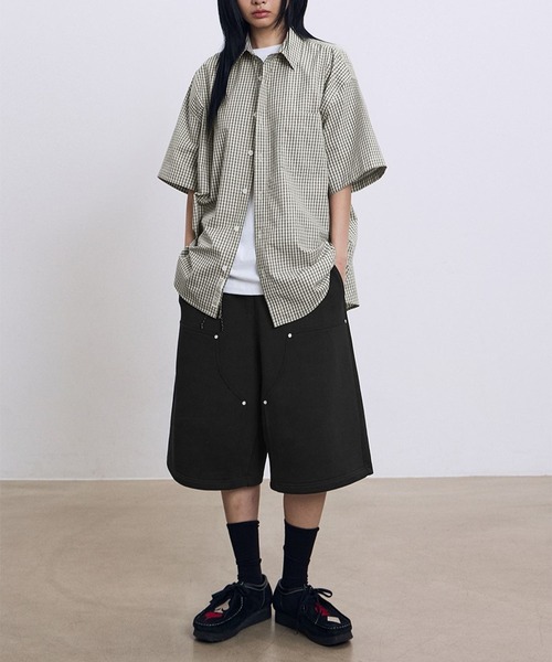 ブラウス シャツ 「UNISEX」Filluminate／Lowkeyチェック半袖シャツ レディース メンズ UNISEX】Filluminate／Lowkeyチェック半袖シャツ（シャツ