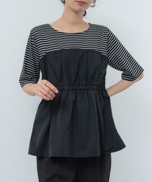 【新品】CRESCENT DUO　ボーダー切替えのカットソー　プルオーバー studio CLIP tシャツ 「ONKUL掲載商品」ヘンリーネックマルチ