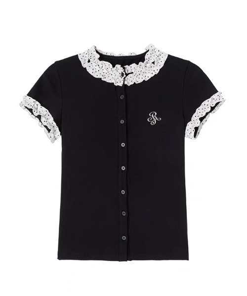 Achic(アシック)の「レースフリルカラーフロントボタンカットソー(Tシャツ/カットソー・レディース・ブラック・M)」の7枚目の写真
