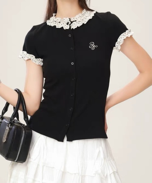 Achic(アシック)の「レースフリルカラーフロントボタンカットソー(Tシャツ/カットソー・レディース・ブラック・M)」の13枚目の写真
