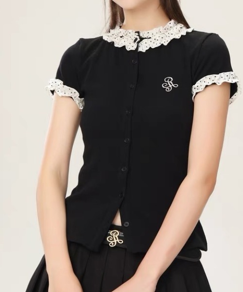 Achic(アシック)の「レースフリルカラーフロントボタンカットソー(Tシャツ/カットソー・レディース・ブラック・M)」の12枚目の写真
