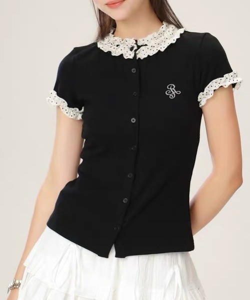 Achic(アシック)の「レースフリルカラーフロントボタンカットソー(Tシャツ/カットソー・レディース・ブラック・M)」の11枚目の写真