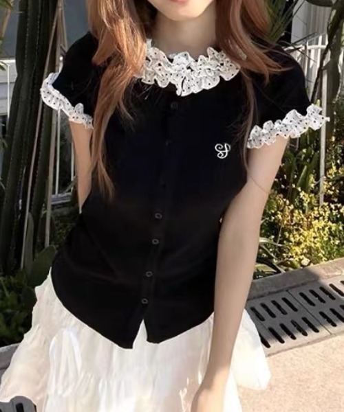 Achic(アシック)の「レースフリルカラーフロントボタンカットソー(Tシャツ/カットソー・レディース・ブラック・M)」の5枚目の写真