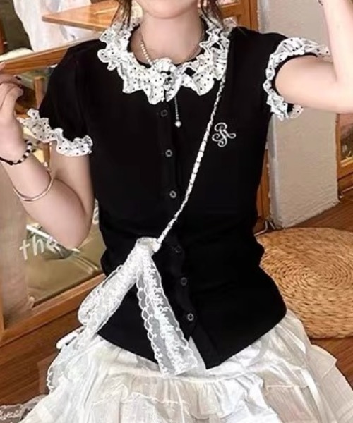 Achic(アシック)の「レースフリルカラーフロントボタンカットソー(Tシャツ/カットソー・レディース・ブラック・M)」の15枚目の写真