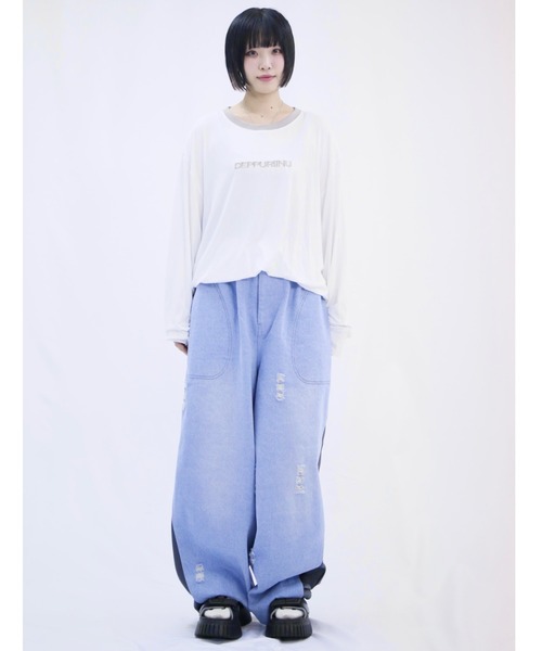 L.H.P(エルエイチピー)の「neuron/ニュウロン/DEPPURIINU ロングTシャツ(Tシャツ/カットソー・レディース・グリーン系その他3/ブラック/ホワイト・F)」の10枚目の写真