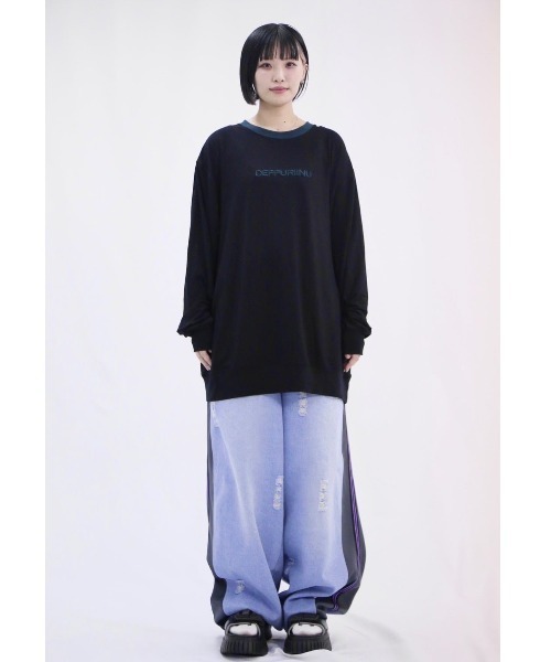 L.H.P(エルエイチピー)の「neuron/ニュウロン/DEPPURIINU ロングTシャツ(Tシャツ/カットソー・レディース・グリーン系その他3/ブラック/ホワイト・F)」の4枚目の写真