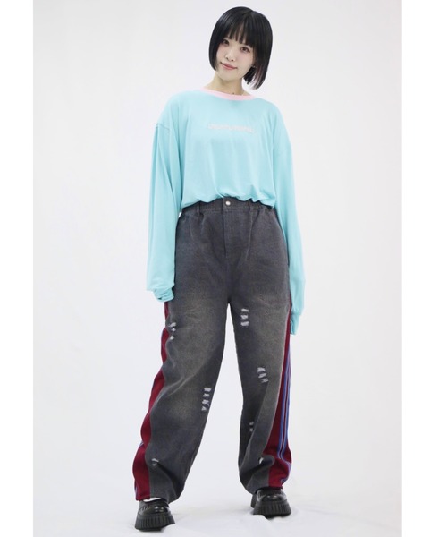L.H.P(エルエイチピー)の「neuron/ニュウロン/DEPPURIINU ロングTシャツ(Tシャツ/カットソー・レディース・グリーン系その他3/ブラック/ホワイト・F)」の7枚目の写真