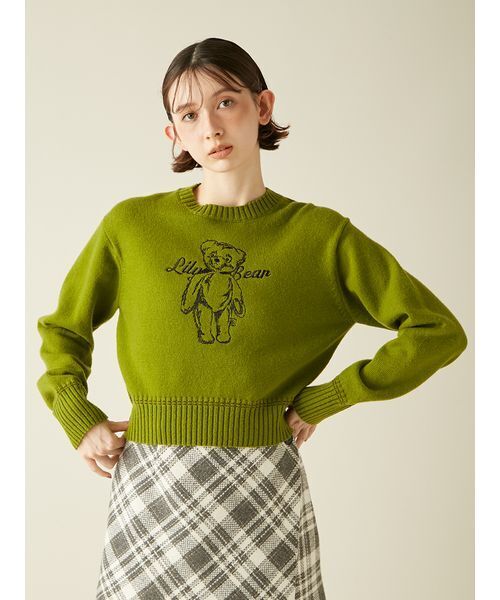 新品タグ付　リリーベアエンブロイダリーニットトップス　ベージュ LILY BROWN｜Lily Bearエンブロイダリーニットトップス