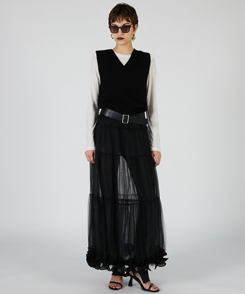 PRANK PROJECT（プランクプロジェクト）の「フリルヘムチュールスカート / Ruffle Hem Tulle Skirt（スカート・レディース・ブラック/ベージュ/レッド・36/38）」の5枚目の写真