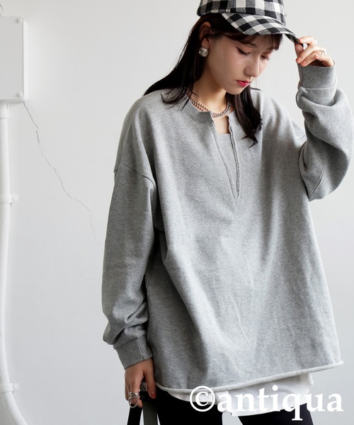 antiqua(アンティカ)の「綿100 裏毛 トップス(その他トップス・レディース・杢グレー/グレイッシュベージュ/ブラック/アイボリー・ONESIZE)」の1枚目の写真