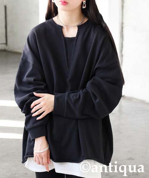 antiqua(アンティカ)の「綿100 裏毛 トップス(その他トップス・レディース・杢グレー/グレイッシュベージュ/ブラック/アイボリー・ONESIZE)」の3枚目の写真