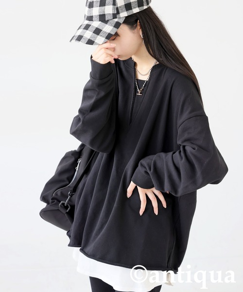 antiqua(アンティカ)の「綿100 裏毛 トップス(その他トップス・レディース・杢グレー/グレイッシュベージュ/ブラック/アイボリー・ONESIZE)」の11枚目の写真
