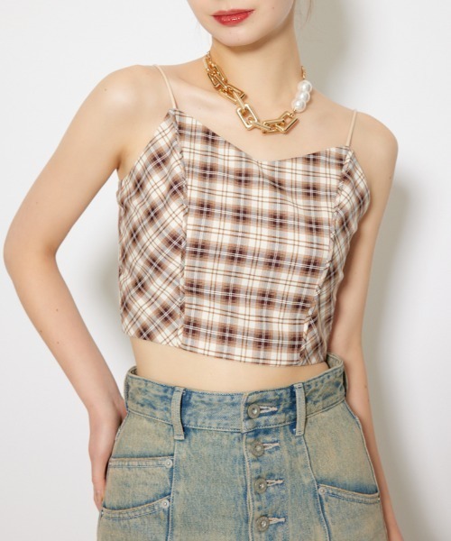 rienda（リエンダ）の「チェックビスチェ 秋服（キャミソール・レディース・ブラック/ベージュ・FREE）」の2枚目の写真