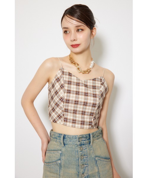 rienda（リエンダ）の「チェックビスチェ 秋服（キャミソール・レディース・ブラック/ベージュ・FREE）」の3枚目の写真