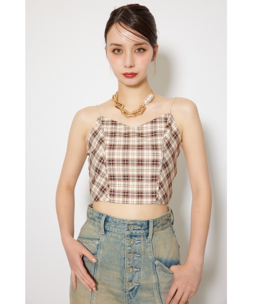 rienda（リエンダ）の「チェックビスチェ 秋服（キャミソール・レディース・ブラック/ベージュ・FREE）」の4枚目の写真