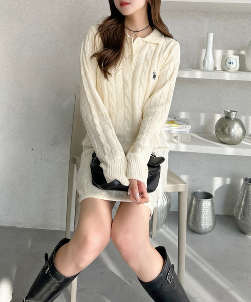 U.S. POLO ASSN.(ユーエスポロアッスン)の「【Ada.別注 U.S. POLO ASSN】ケーブル ポロニット ミニワンピース(ワンピース・レディース・グレー/アイボリー/ネイビー/ピンク/ブラウン/ブラック・M/L)」の15枚目の写真