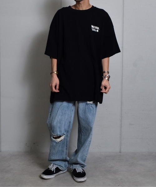 DOUBLE STEAL（ダブルスティール）の「接触冷感・UVカット USAコットンビックサイズロゴプリント半袖Tシャツ（Tシャツ/カットソー・メンズ・ブラック×ホワイト/ブラック×グレー/ブラック×グリーン・XXX-LARGE/XXXX-LARGE/XXXXX-LARGE/X-LARGE/XX-LARGE）」の22枚目の写真