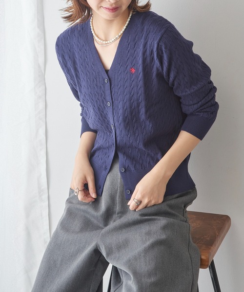 POLO BCS(ポロ ビーシーエス)の「【POLO BCS】ZOZO限定商品 ケーブル編み ワンポイントポニー刺繍 Vネックカーディガン(カーディガン/ボレロ・レディース・ブラック/ネイビー/グレー/レッド・M/L)」の14枚目の写真