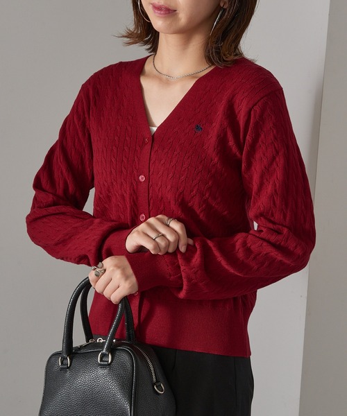 POLO BCS(ポロ ビーシーエス)の「【POLO BCS】ZOZO限定商品 ケーブル編み ワンポイントポニー刺繍 Vネックカーディガン(カーディガン/ボレロ・レディース・ブラック/ネイビー/グレー/レッド・M/L)」の7枚目の写真