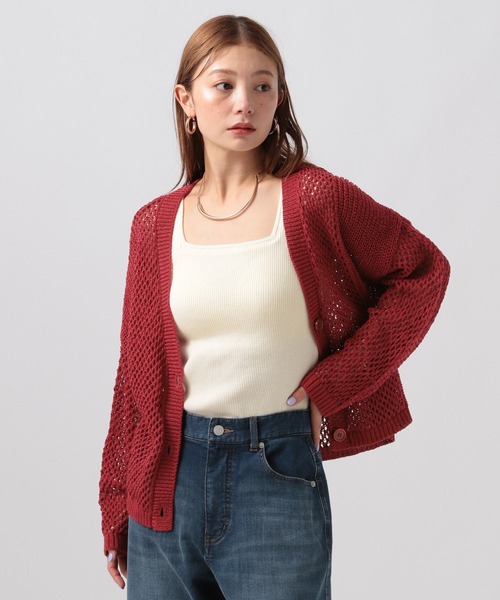 BAYFLOW（ベイフロー）の「[羽織としても活躍]ショートメッシュニットカーディガン（カーディガン/ボレロ・レディース・ブラウン/グリーン/レッド/ブラック・FREE）」の4枚目の写真
