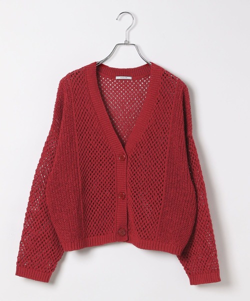 BAYFLOW（ベイフロー）の「[羽織としても活躍]ショートメッシュニットカーディガン（カーディガン/ボレロ・レディース・ブラウン/グリーン/レッド/ブラック・FREE）」の15枚目の写真