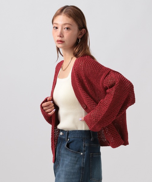 BAYFLOW（ベイフロー）の「[羽織としても活躍]ショートメッシュニットカーディガン（カーディガン/ボレロ・レディース・ブラウン/グリーン/レッド/ブラック・FREE）」の9枚目の写真