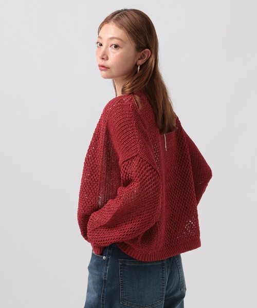 BAYFLOW（ベイフロー）の「[羽織としても活躍]ショートメッシュニットカーディガン（カーディガン/ボレロ・レディース・ブラウン/グリーン/レッド/ブラック・FREE）」の10枚目の写真