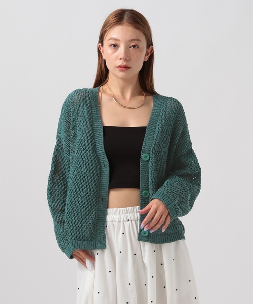 BAYFLOW（ベイフロー）の「[羽織としても活躍]ショートメッシュニットカーディガン（カーディガン/ボレロ・レディース・ブラウン/グリーン/レッド/ブラック・FREE）」の12枚目の写真