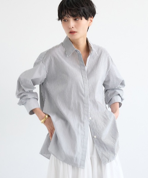 BARNYARDSTORM（バンヤードストーム）の「BARNYARDSTORM / ヒヨクマニッシュシャツ / ハンドウォッシャブル【JAPAN FABRIC】【「BABALOG」チャンネルご紹介アイテム】（シャツ/ブラウス・レディース・ホワイト/ブルー・FREE）」の2枚目の写真