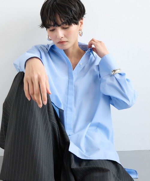 BARNYARDSTORM（バンヤードストーム）の「BARNYARDSTORM / ヒヨクマニッシュシャツ / ハンドウォッシャブル【JAPAN FABRIC】【「BABALOG」チャンネルご紹介アイテム】（シャツ/ブラウス・レディース・ホワイト/ブルー・FREE）」の3枚目の写真