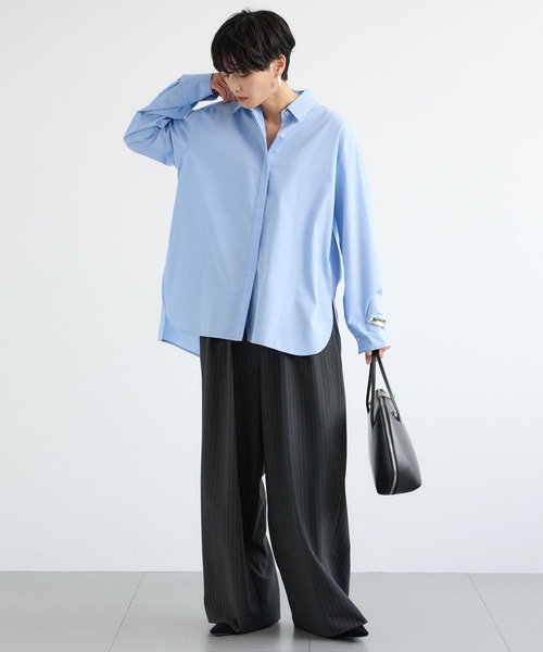 BARNYARDSTORM（バンヤードストーム）の「BARNYARDSTORM / ヒヨクマニッシュシャツ / ハンドウォッシャブル【JAPAN FABRIC】【「BABALOG」チャンネルご紹介アイテム】（シャツ/ブラウス・レディース・ホワイト/ブルー・FREE）」の4枚目の写真